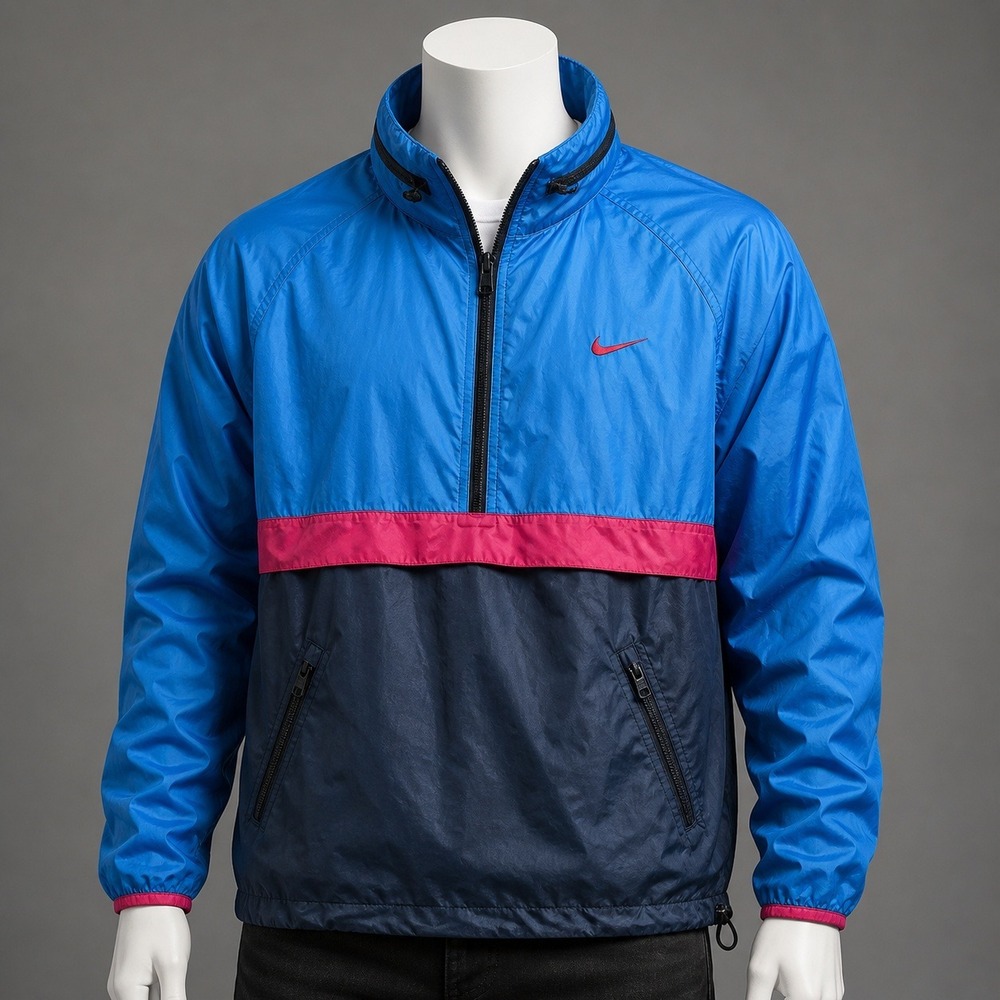 Nike Athletic Dept Mens Half Zip Windbreaker Blue Navy Pink Colorblock Large